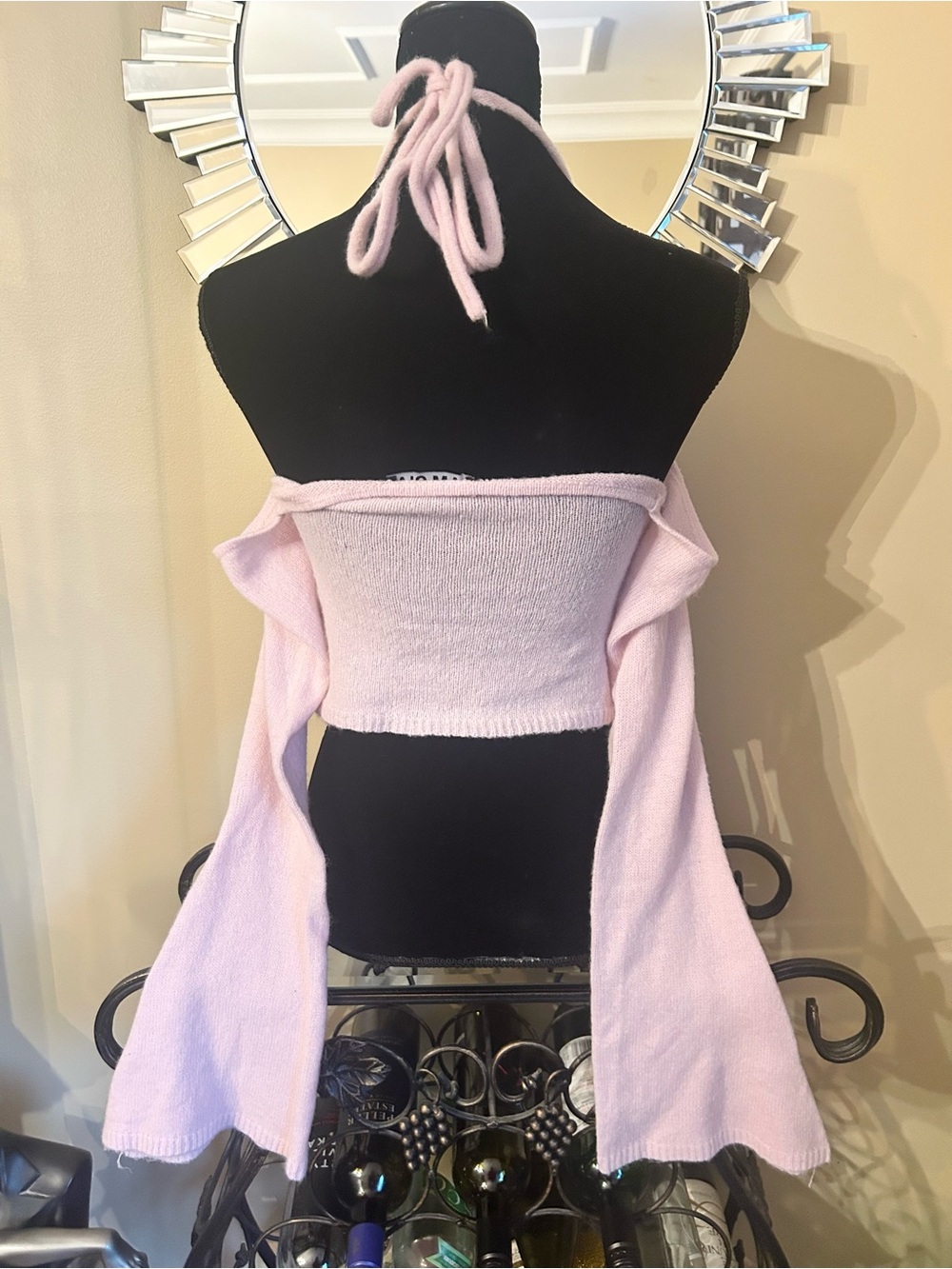 I.AM.GIA Light Pink Cold-Shoulder Halter Crop Sweater - Picture 7 of 10